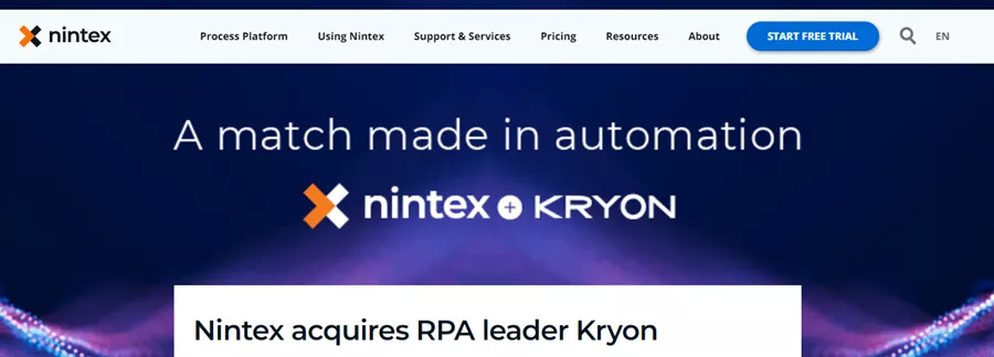 重磅！RPA領(lǐng)導(dǎo)者Nintex，收購著名RPA廠商Kryon
