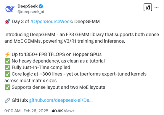 GPU效率暴漲！DeepSeek開(kāi)源DeepGEMM，僅300行代碼